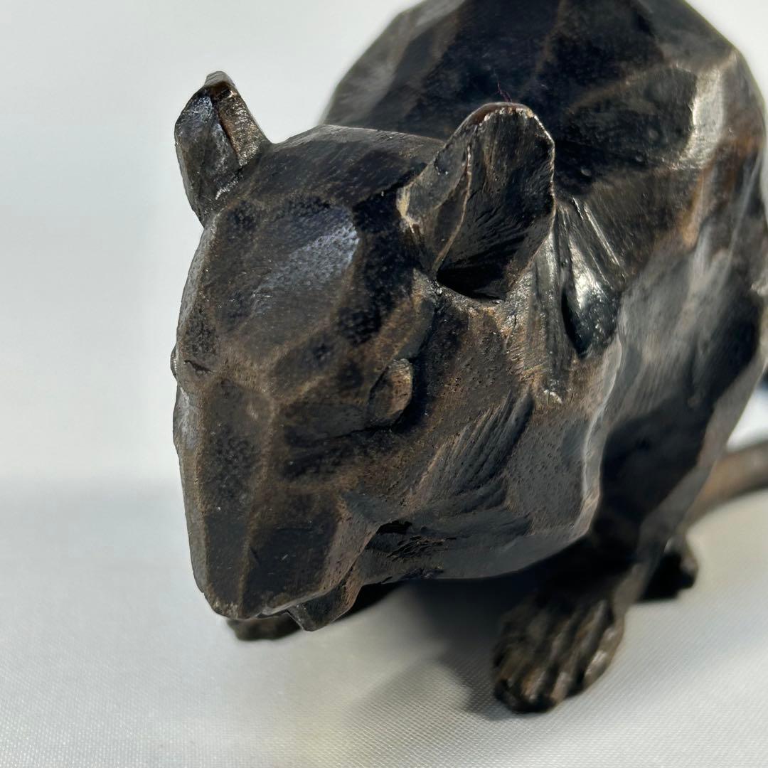 高橋丈雲　木彫り　鼠　木製 ネズミ 彫刻 　置物　干支