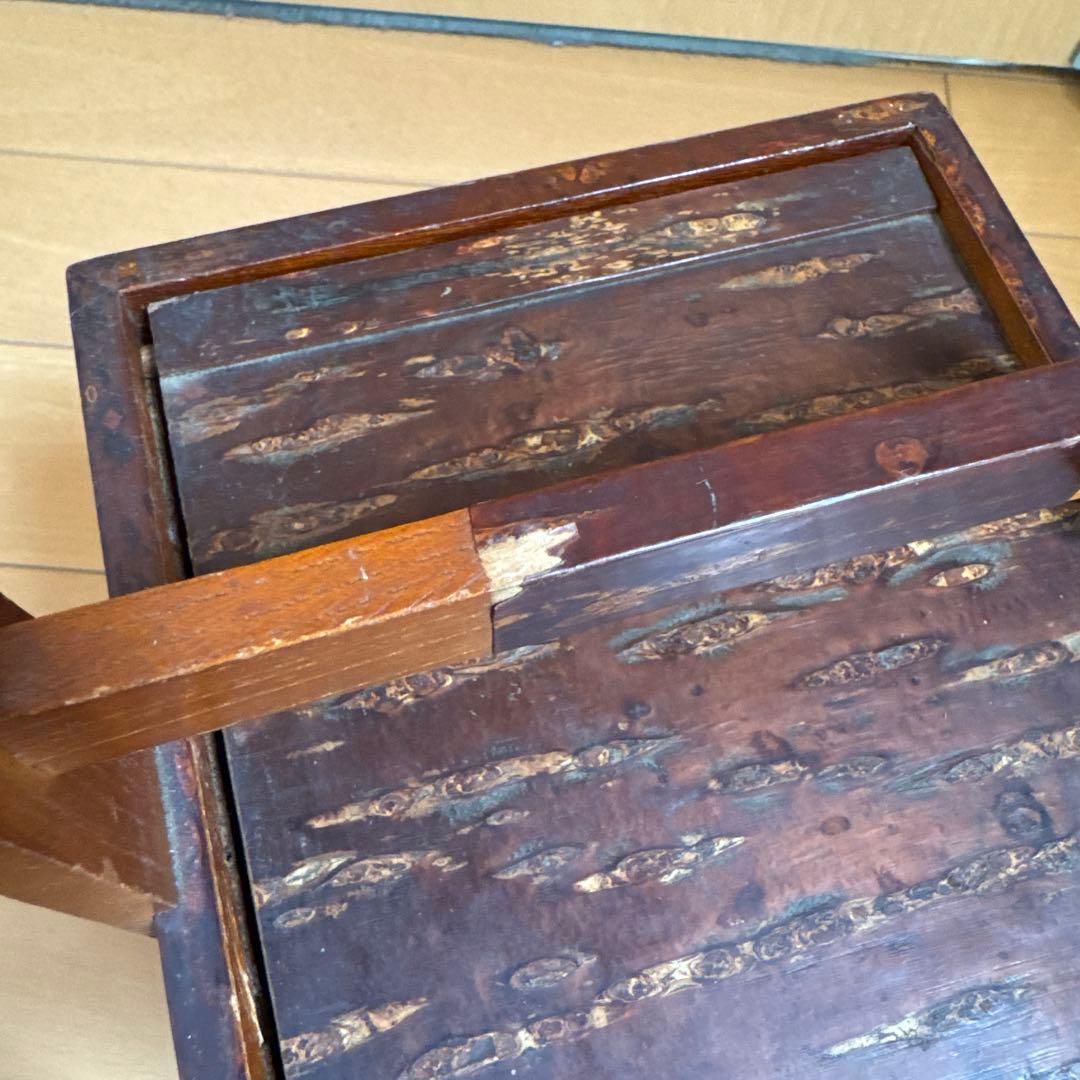 桜皮細工 鏡 化粧箱 ドレッサー 鏡台 桜の皮 木工品 小物入れ レトロ