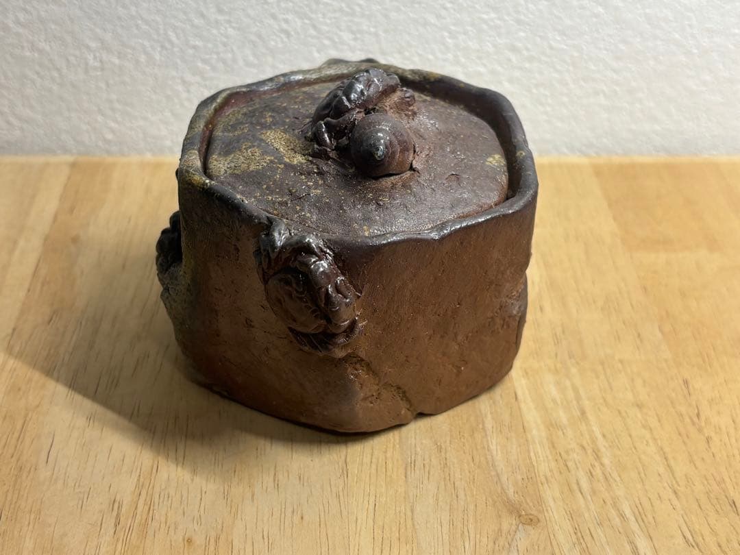 120.備前焼 宝瓶 登り窯 カニとタニシ 蟹 貝 六角 手びねり 急須