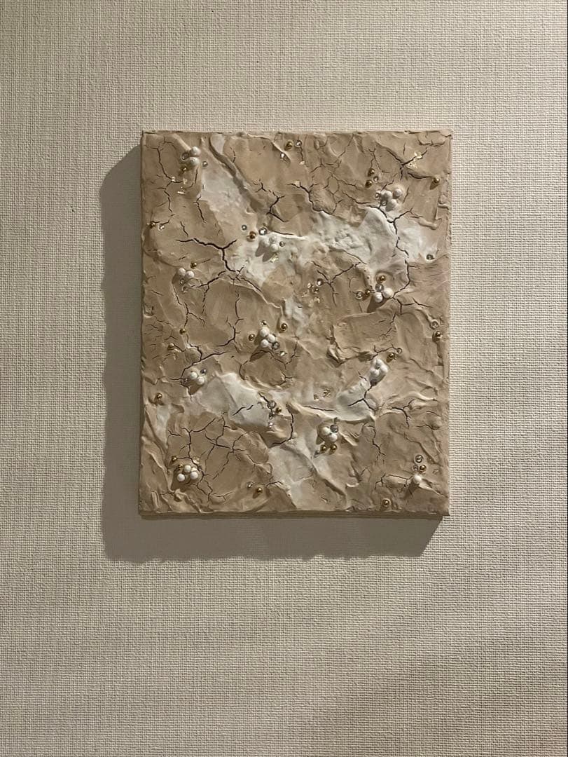 ベージュ キラキラテクスチャーアート ｜パール・金箔・ビジュー入り インテリア