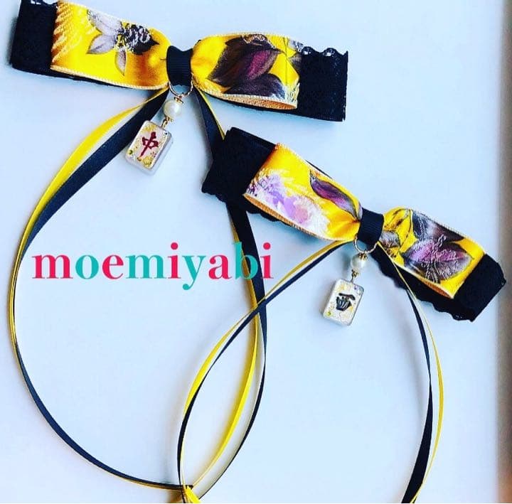 光沢加工のチャイナ麻雀牌とチャイナレースリボン、ヘアクリップ　ミニゴムオーダー