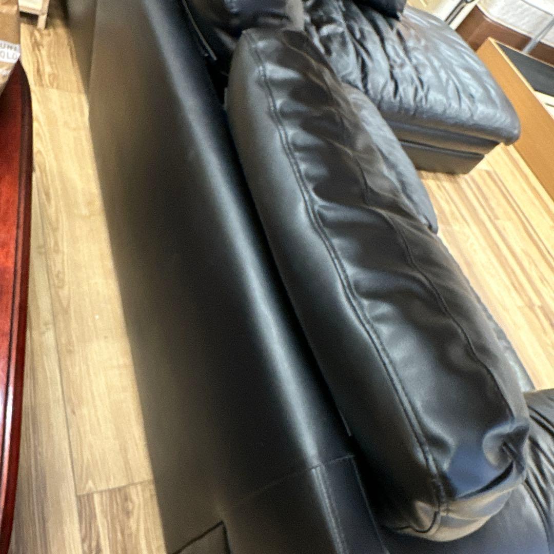 持ち帰り大歓迎　ニトリソファ本革合皮　右カウチ　ブラック3人掛けソファー