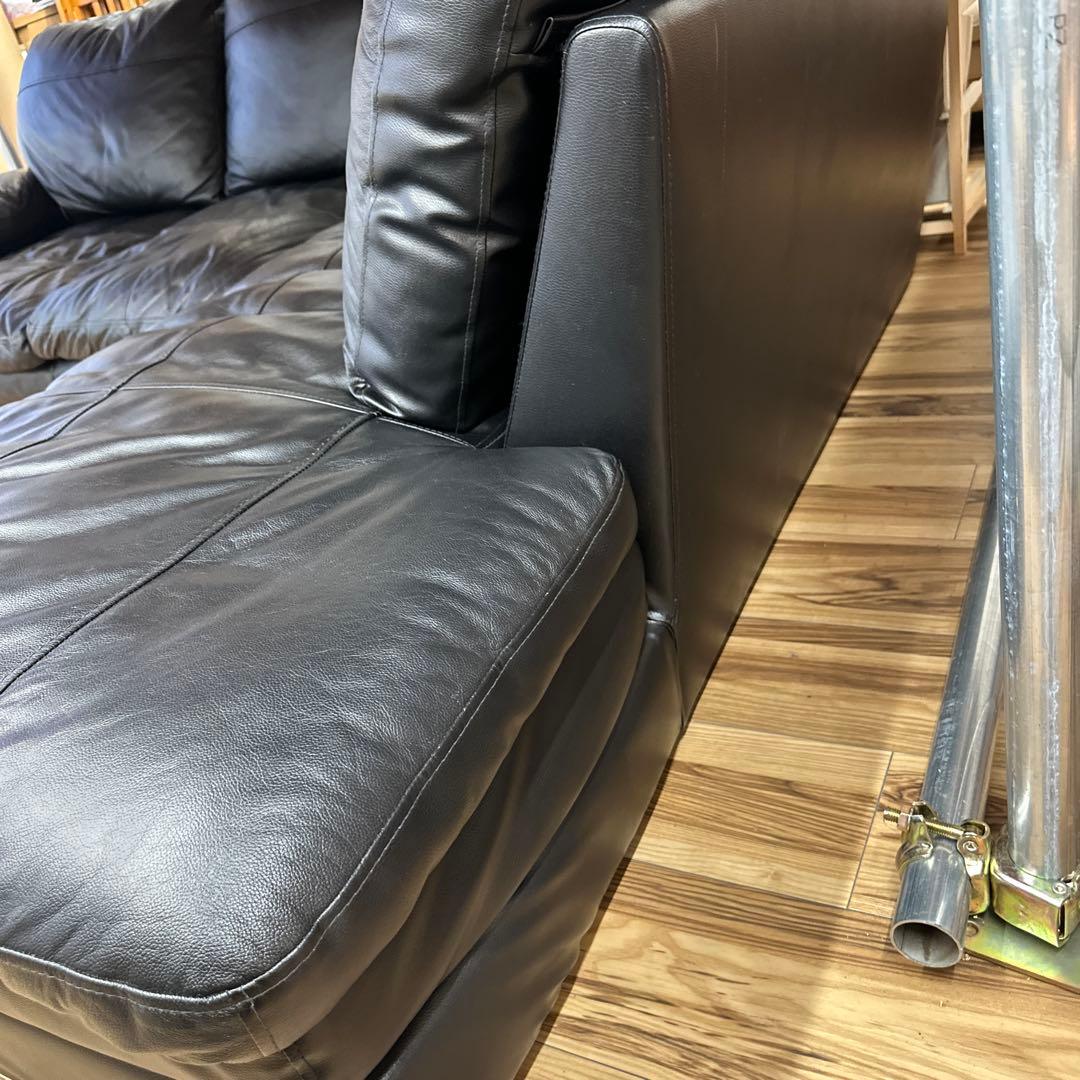 持ち帰り大歓迎　ニトリソファ本革合皮　右カウチ　ブラック3人掛けソファー