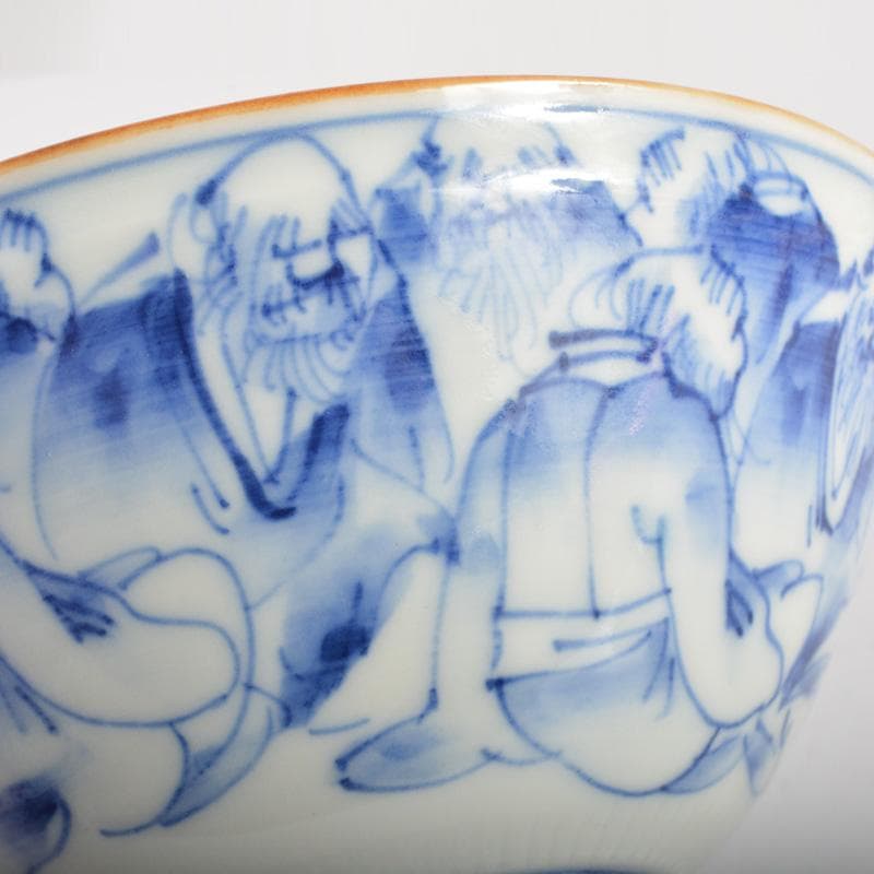 瀬戸焼　河本礫亭作　染付　寿老文茶碗　共箱　V　6680