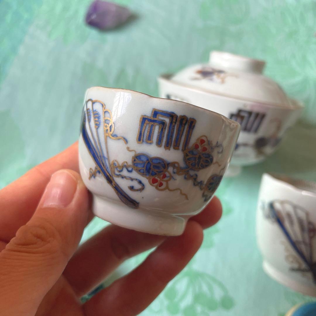 古伊万里　染付　金彩　扇子　葵