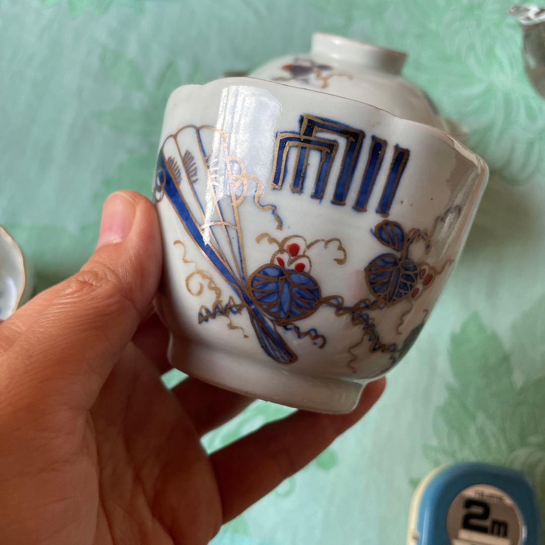 古伊万里　染付　金彩　扇子　葵