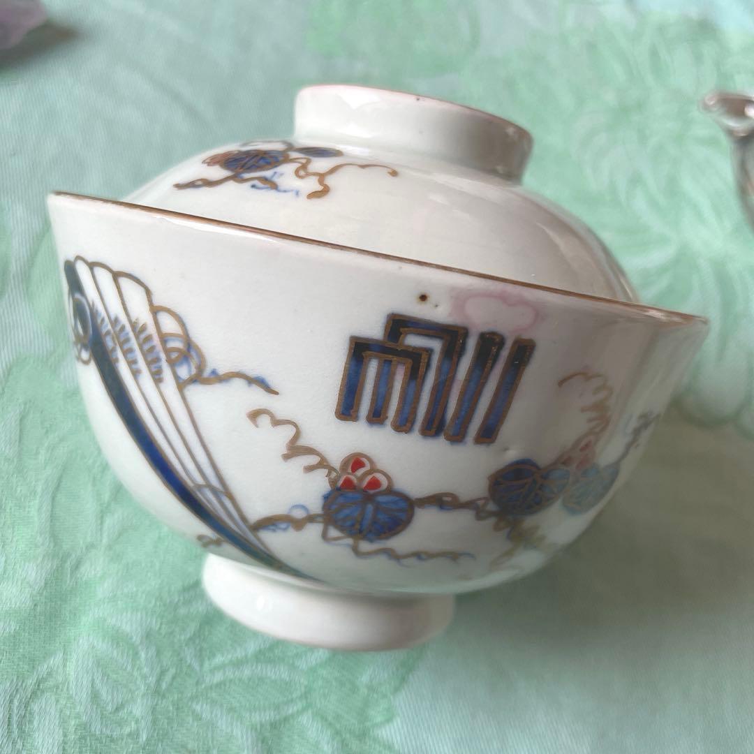 古伊万里　染付　金彩　扇子　葵