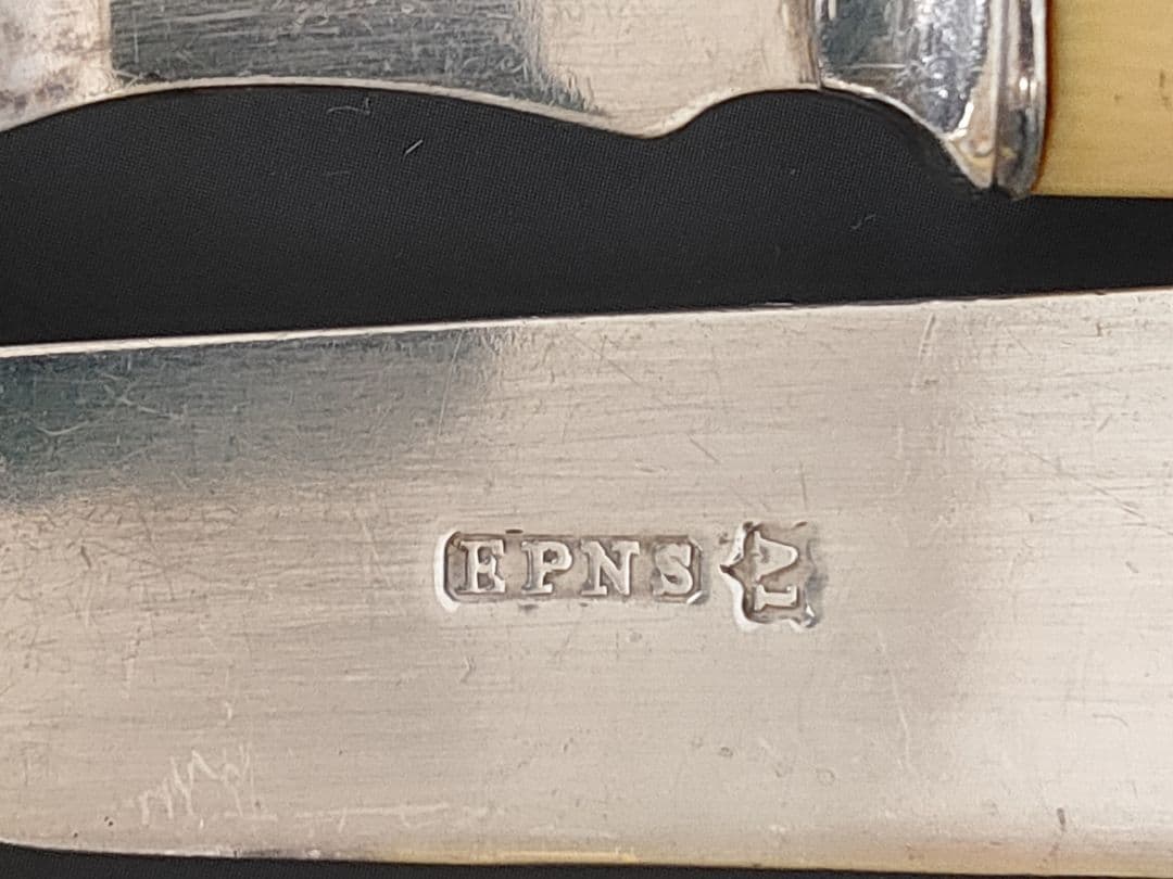 英国ヴィンテージ 純銀P セルロイドハンドル ディナーナイフ フォーク 12本