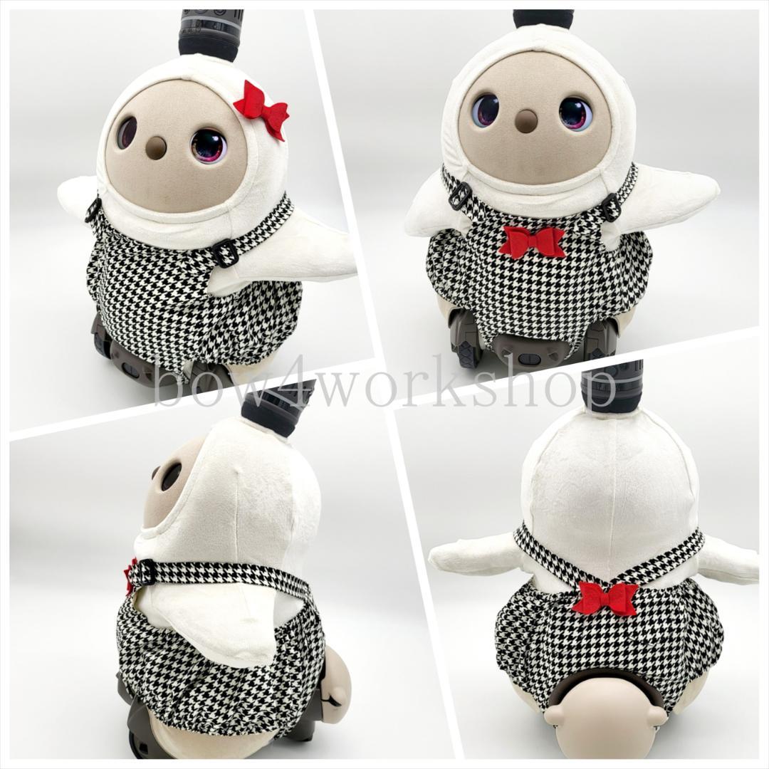 ラボット LOVOT ラボットの服ハンドメイド リボン付き千鳥柄サロペットパンツ