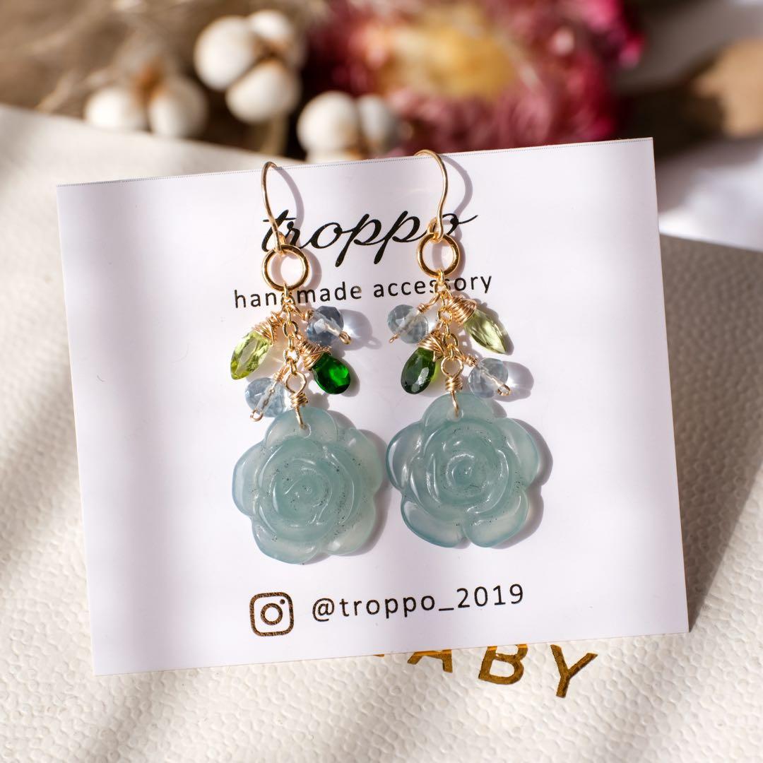 skygray♦︎14kgf翡翠ローズカットピアス