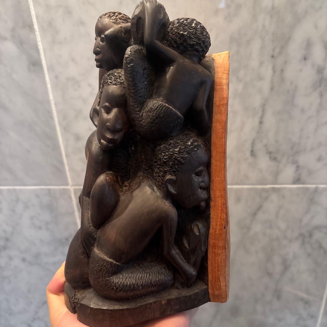 東アフリカ緻密な手彫り表情がリアルな家族愛を感じるマコンデ彫刻プリミティブアート