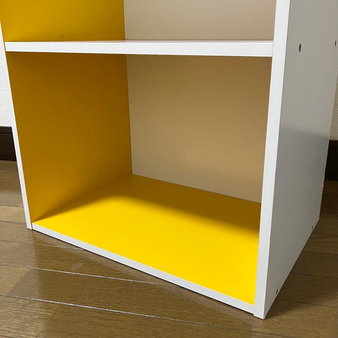 レア　昭和レトロ　3段カラーボックス・棚・本棚・イエローホワイト