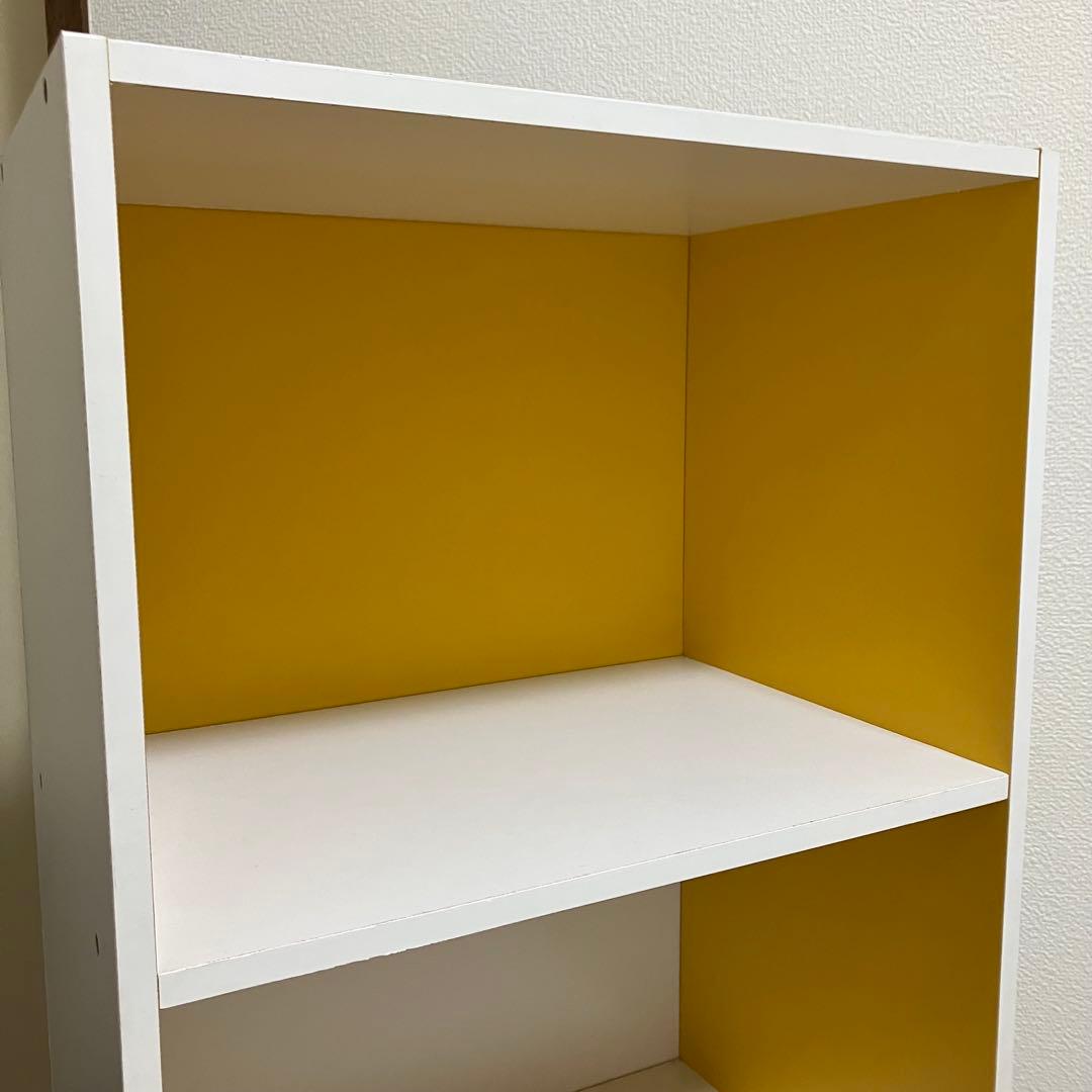 レア　昭和レトロ　3段カラーボックス・棚・本棚・イエローホワイト