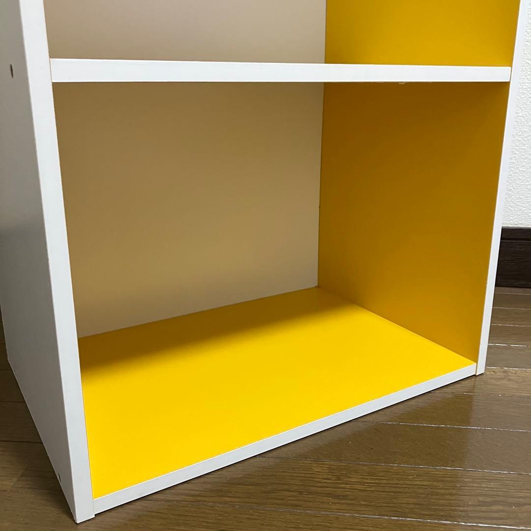 レア　昭和レトロ　3段カラーボックス・棚・本棚・イエローホワイト