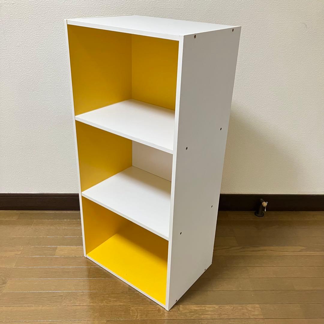 レア　昭和レトロ　3段カラーボックス・棚・本棚・イエローホワイト