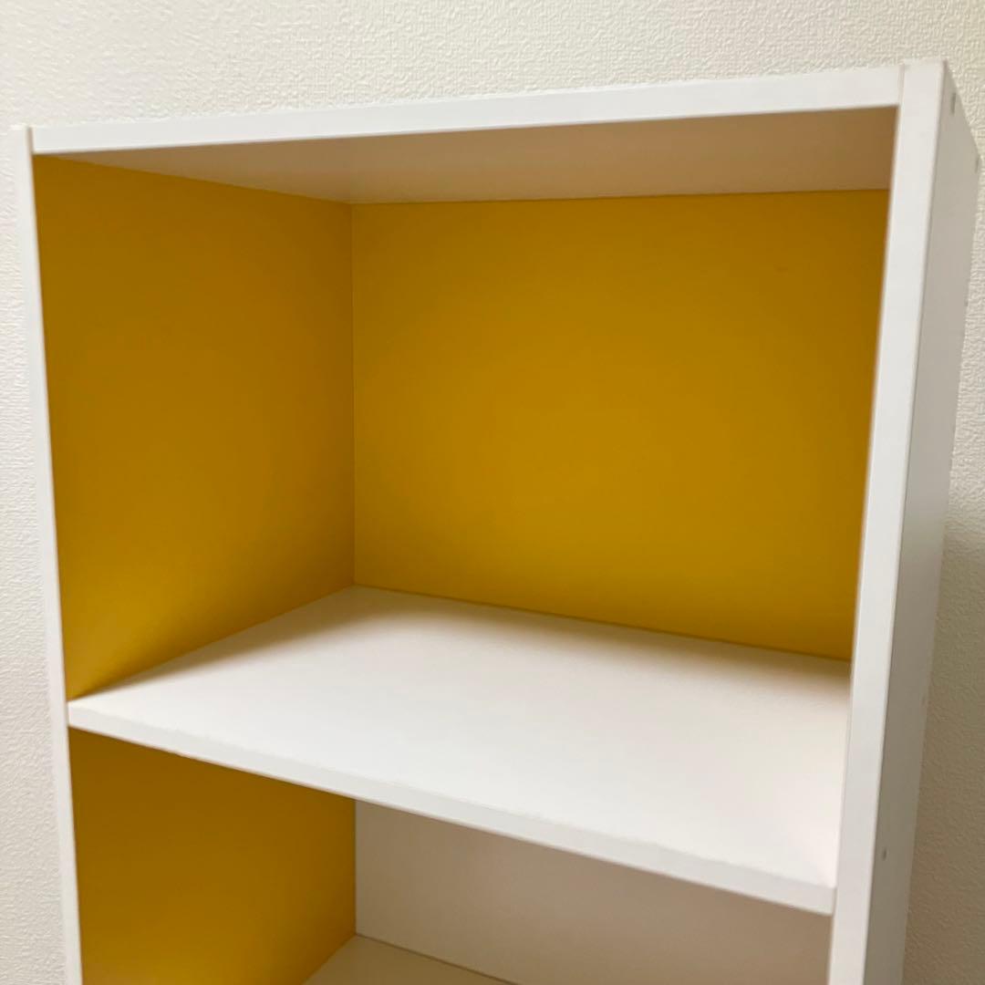 レア　昭和レトロ　3段カラーボックス・棚・本棚・イエローホワイト
