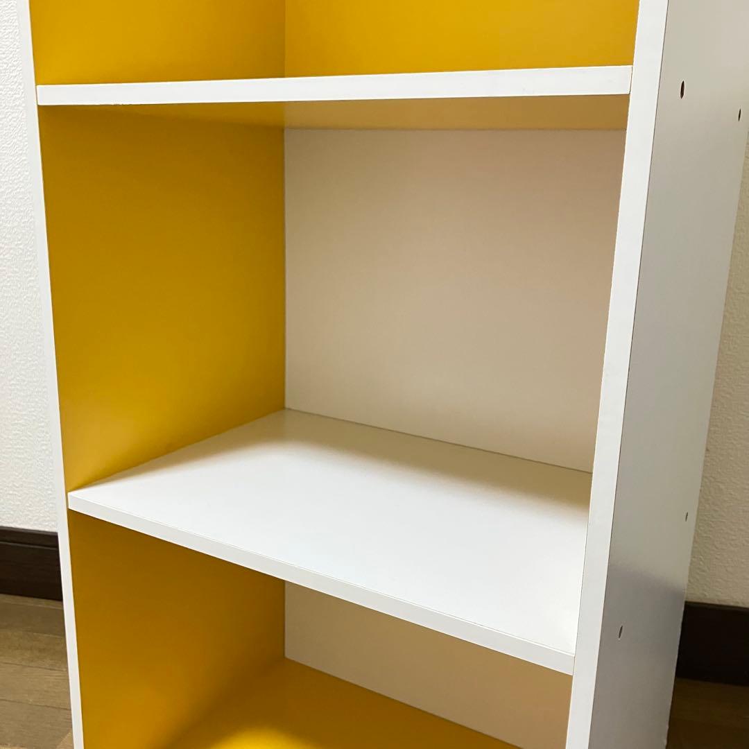 レア　昭和レトロ　3段カラーボックス・棚・本棚・イエローホワイト