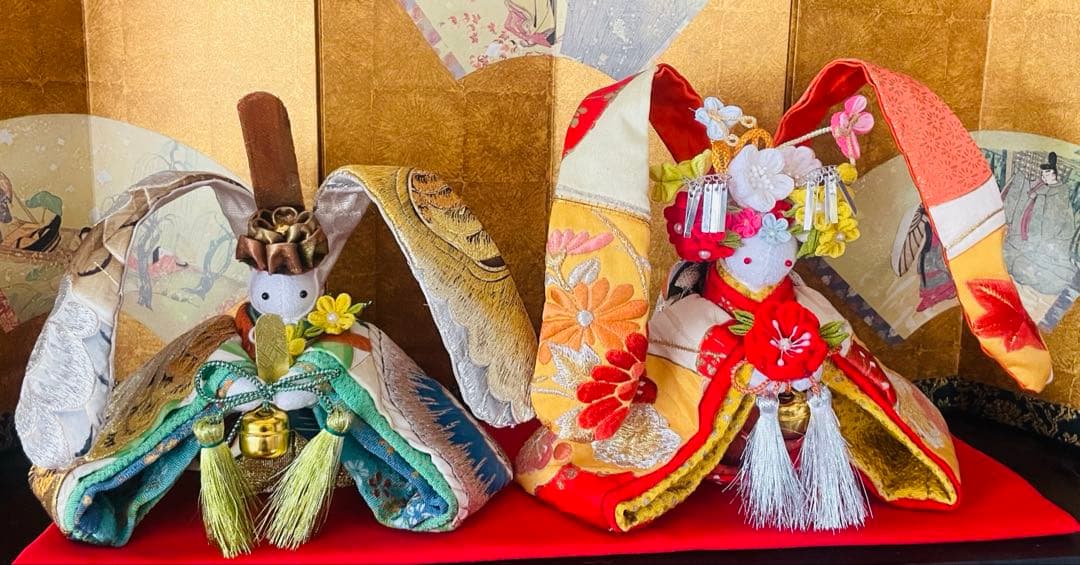 おばあちゃんのハンドメイド　着物うさぎ人形　男の子　刺繍　アンティーク着物