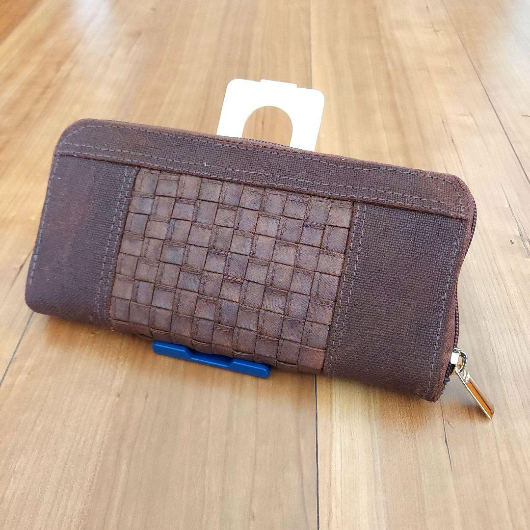 柿渋染め酒袋と組み紐の長財布(ファスナータイプ)