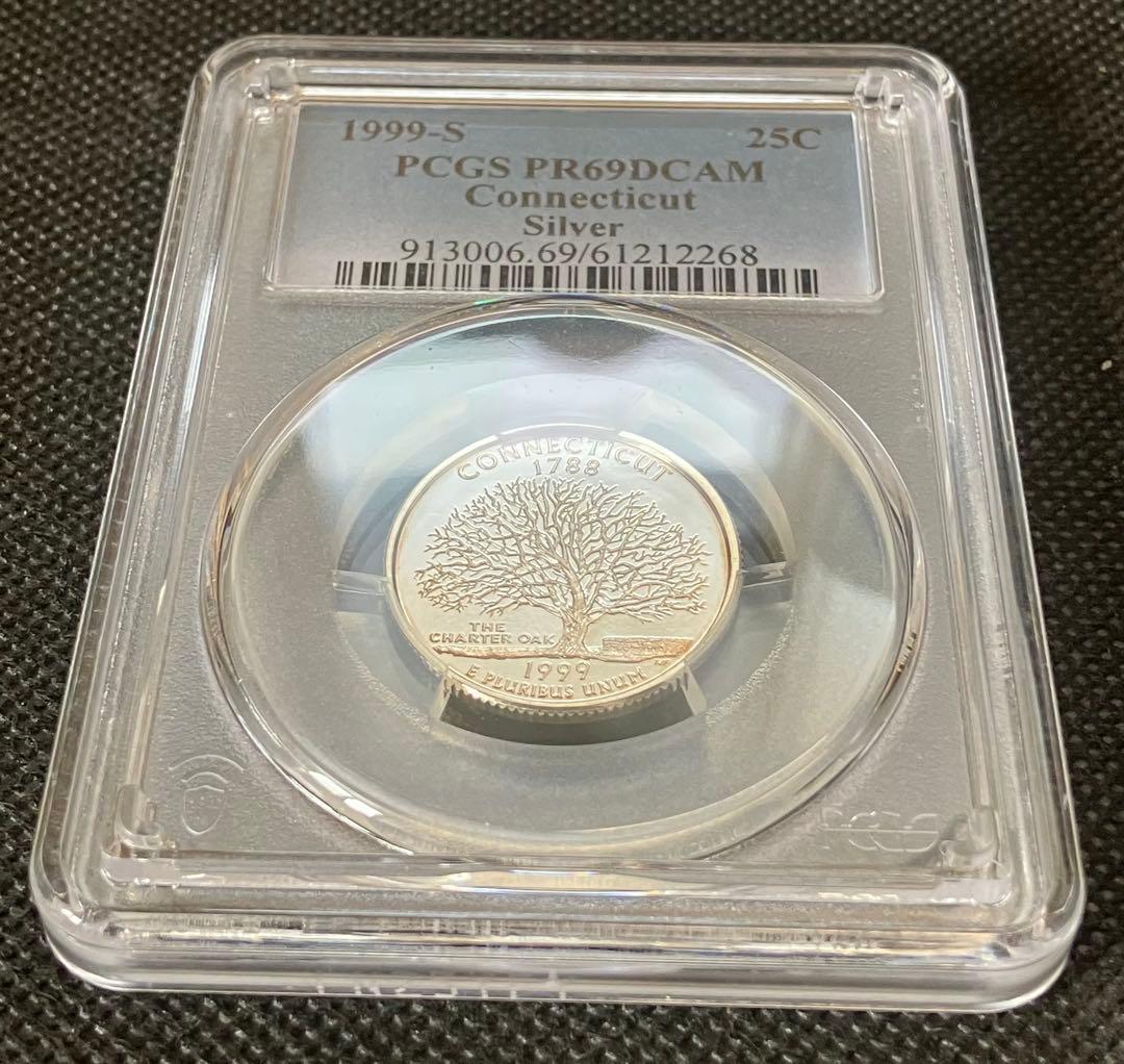 アメリカ1999S コネチカット州 25セント 銀貨 PCGS