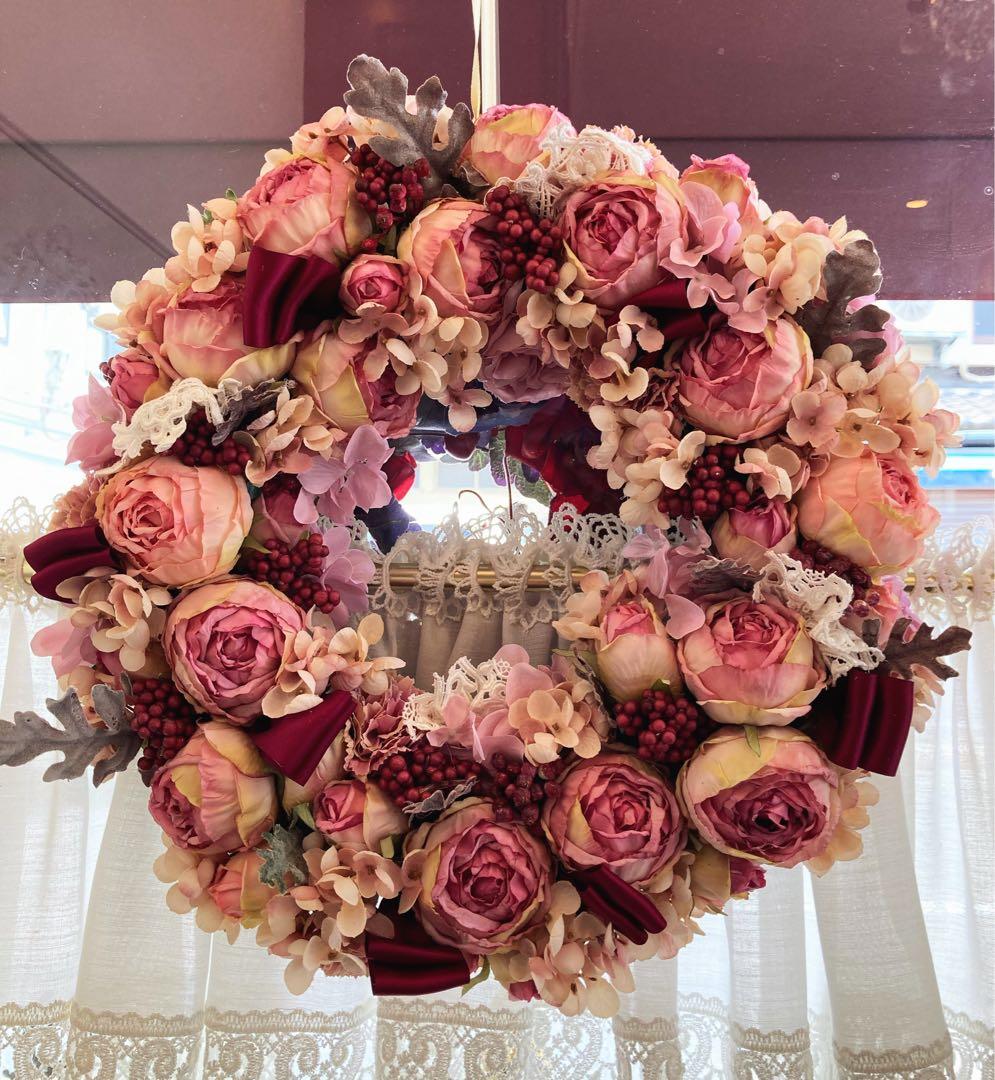 Rococoantiquepinkリース直径約40cm花幅約15㎝