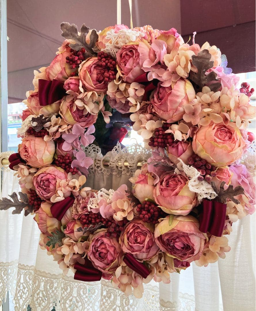 Rococoantiquepinkリース直径約40cm花幅約15㎝