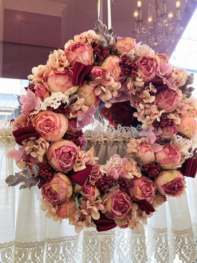 Rococoantiquepinkリース直径約40cm花幅約15㎝