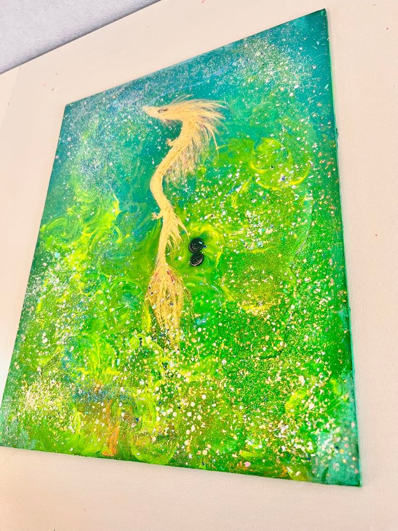 昇龍神様　新緑の生命芽吹く　アクリル龍神絵