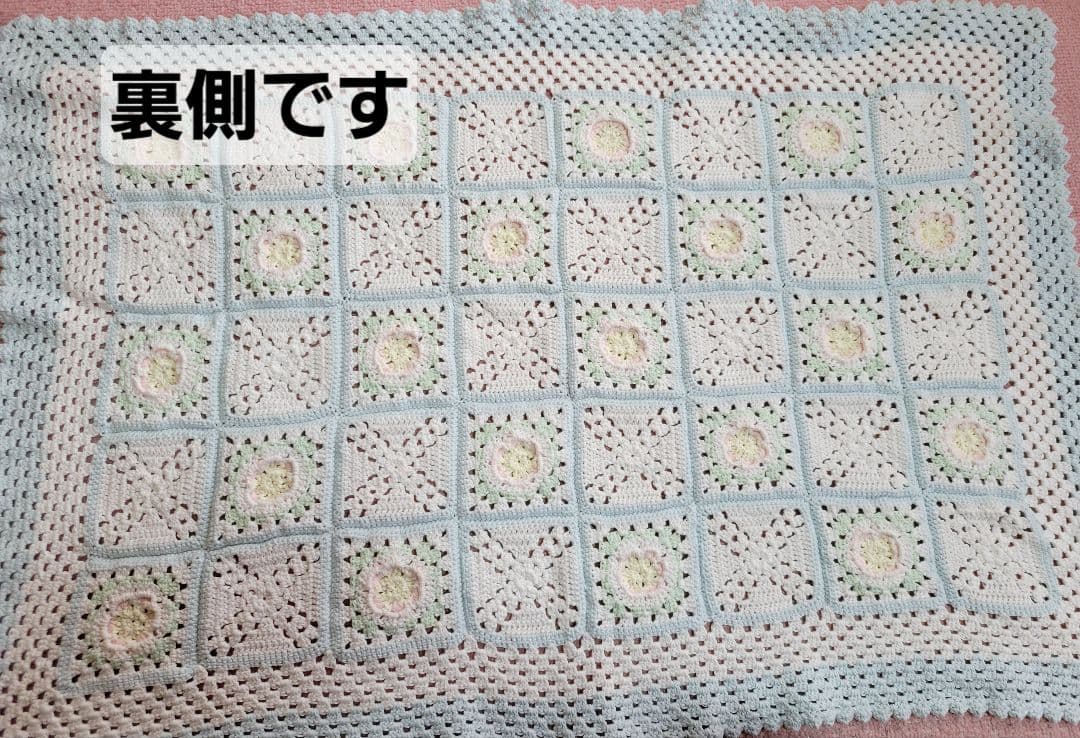 手編み　ピュアコットン100%　グラニースクエアモチーフのブランケット