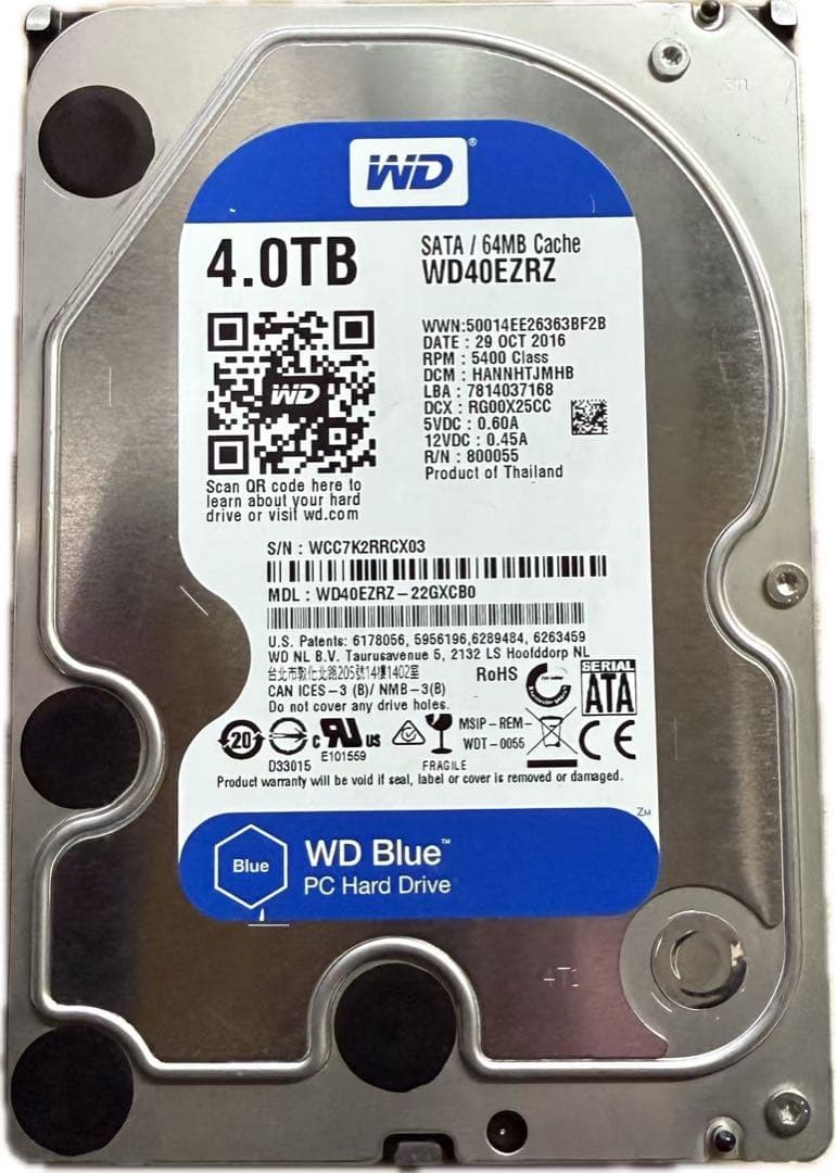 外付けハードディスク・ドライブ WD Blue 4TB HDD WD40EZRZ 120201