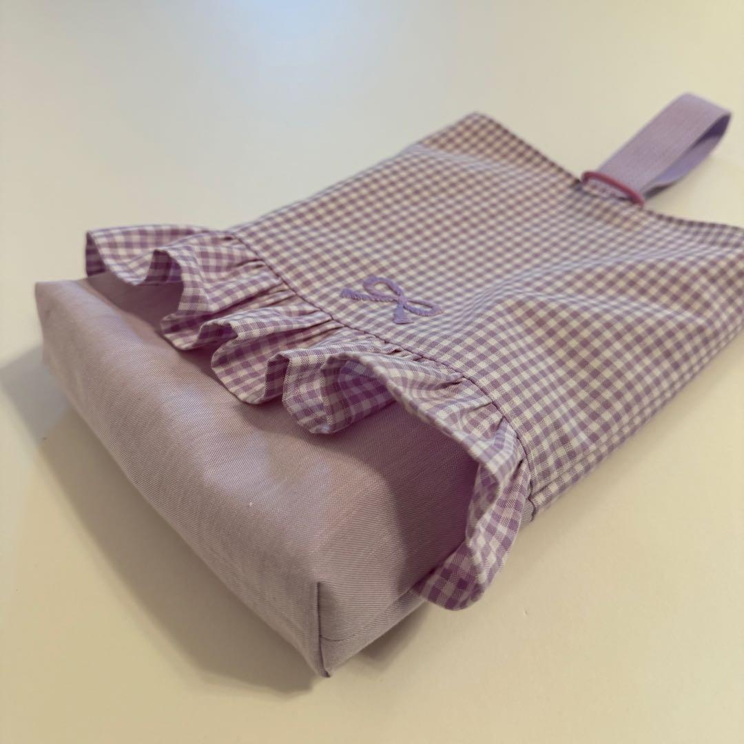 フリル　リボン　パープル　入園入学セット　レッスンバック　体操着袋　上履き袋