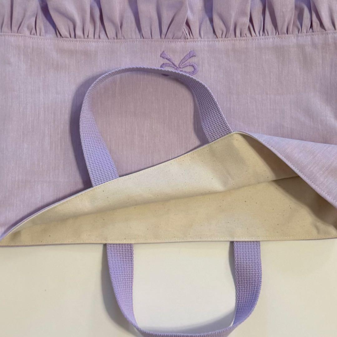 フリル　リボン　パープル　入園入学セット　レッスンバック　体操着袋　上履き袋