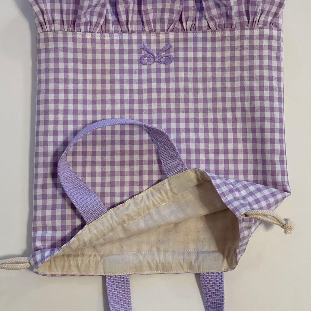 フリル　リボン　パープル　入園入学セット　レッスンバック　体操着袋　上履き袋