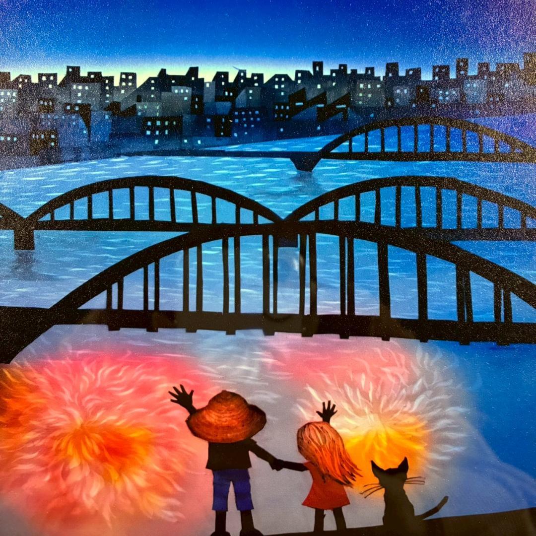美品 藤城清治「花火」レフグラフ 直筆サイン・保証書有 影絵作家 メルヘン