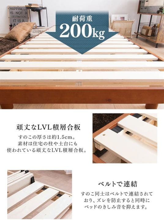 ダブルベット すのこベッド ベッドフレーム パイン材 ベット 収納 掃除 寝室