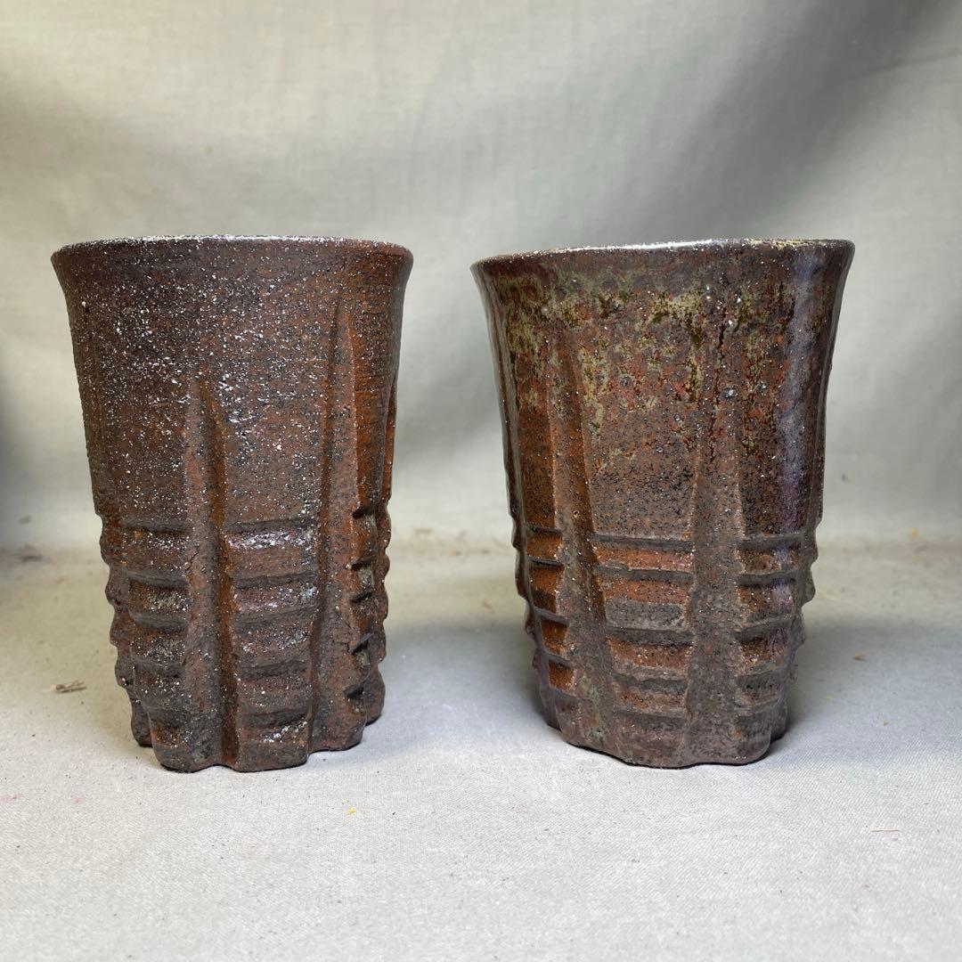 唐津焼 名工 田中佐次郎 唐津麦酒盃 2客 ビール ビアマグ 酒器希少