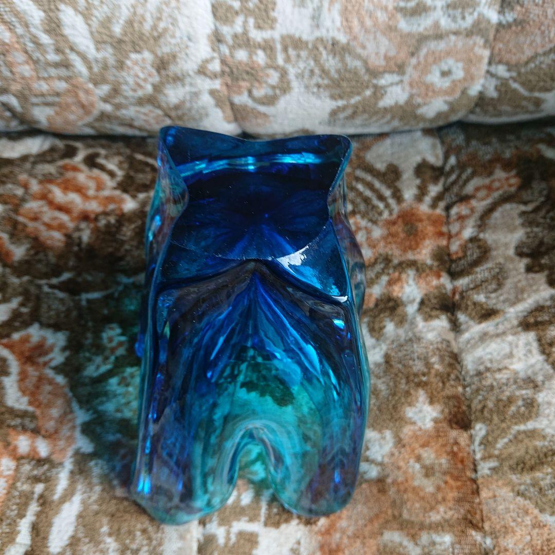 青色ガラス花瓶 フラワー型アンティークポップ