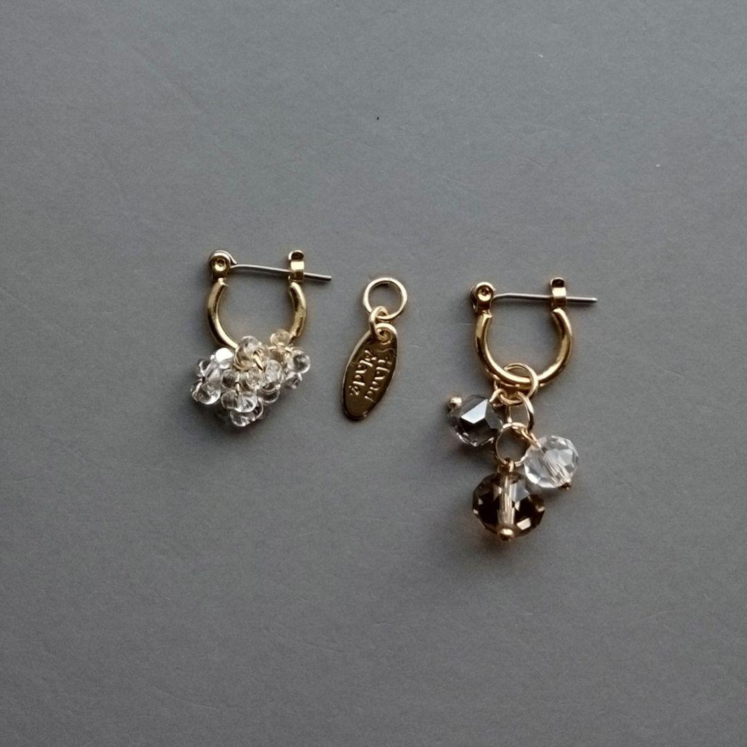 天然石グレーアゲート×チェコビーズピアス　ハンドメイドピアス