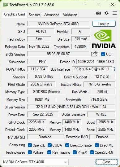 【動作品】PNY GeForce RTX 4080 16GB グラボ