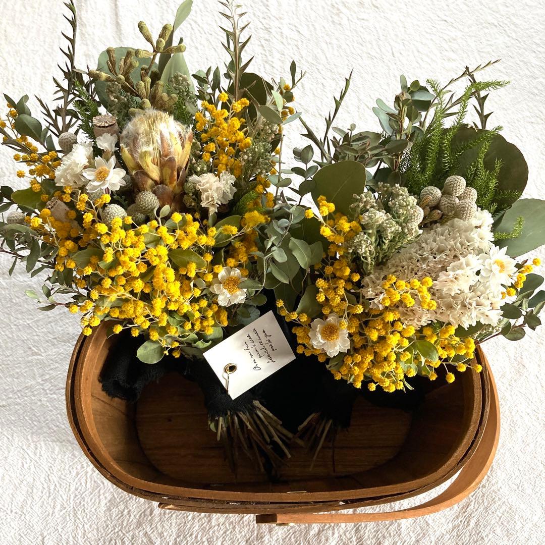 ●売却済● パールアカシアとプロテアのスワッグ　2個(約28cm、23cm)