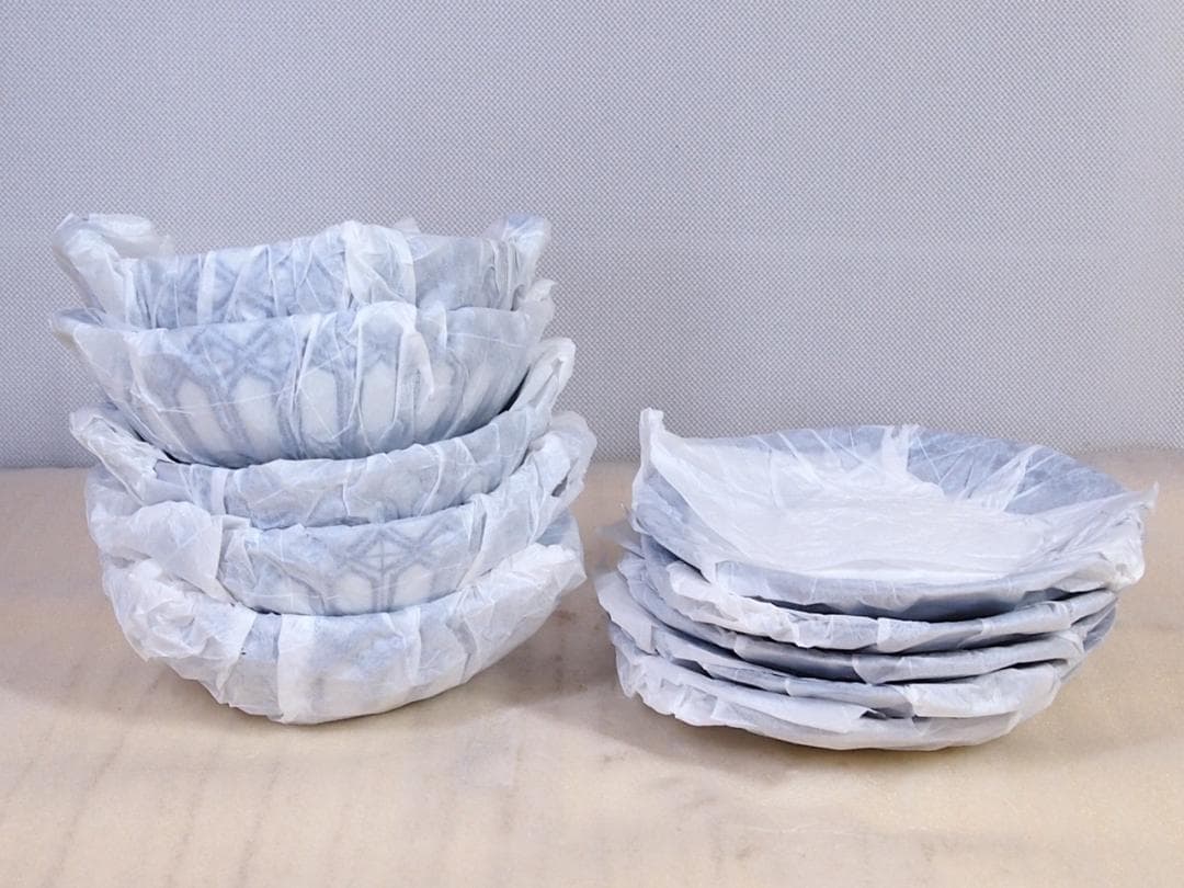 【未使用】三洋陶器 龍峰窯 花風流 染付小花紋 台皿付きスープカップ 5客 食器