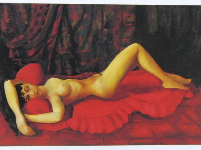 モイズ・キスリング、【赤い長椅子のジョザーヌの裸像】、希少な画集画