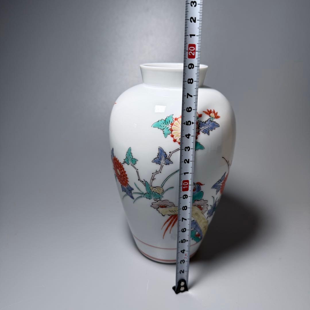 人間国宝　十四代　酒井田　柿右衛門　錦　花鳥図　花瓶　共箱　栞　高19cm　本物