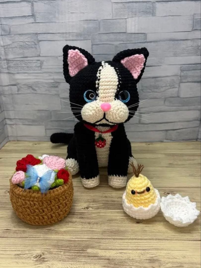 あみぐるみ 猫ぬいぐるみ カントリードール カントリー雑貨 ハチワレ猫ちゃん