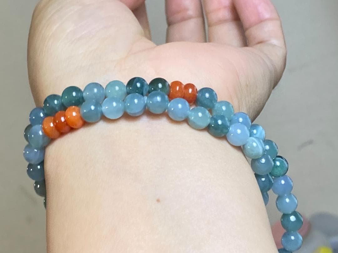 BR7-67 一点物 赤翡翠 本翡翠 氷種 ヒスイ グアテマラ産 ブレスレット