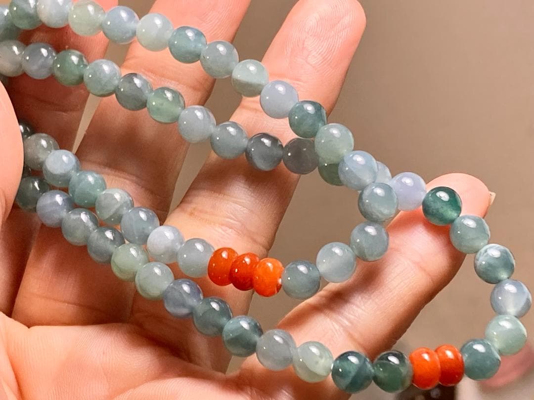 BR7-67 一点物 赤翡翠 本翡翠 氷種 ヒスイ グアテマラ産 ブレスレット