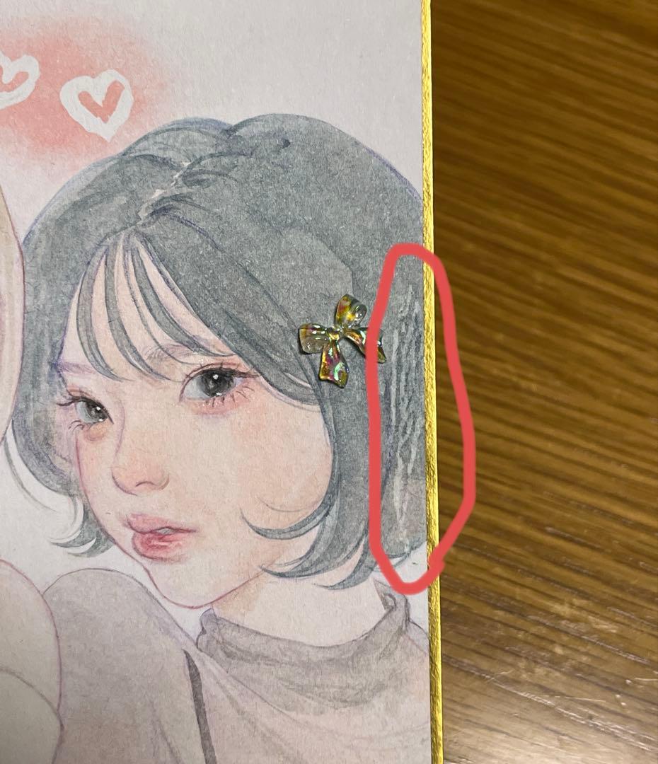 手描き　イラスト　オリジナル　女の子　色紙　原画　ハート