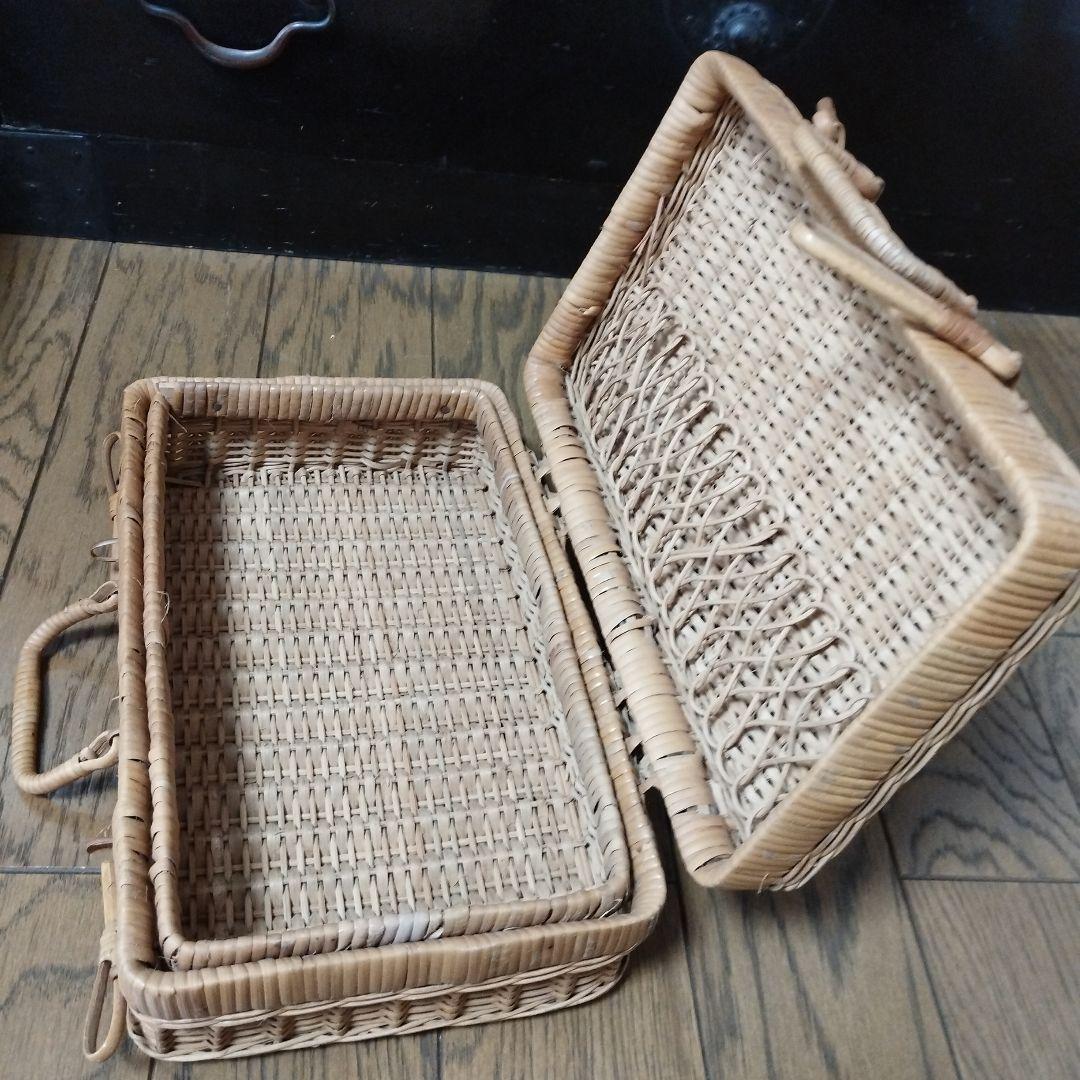 籐　ラタン　トランクバスケット　大小　2個セット