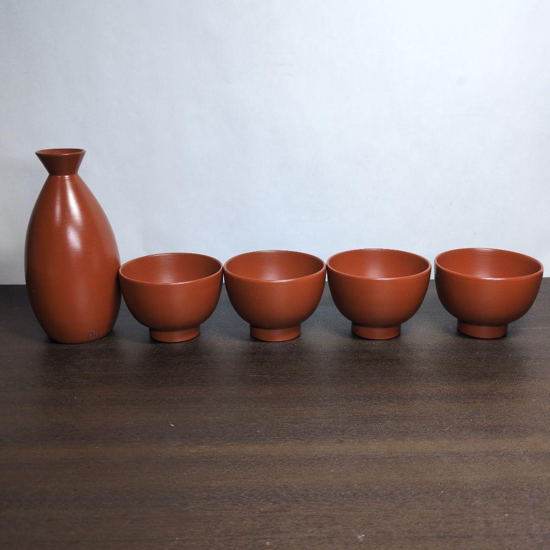 間野舜園 造 常滑焼 朱泥 酒器揃(ぐい呑 四客・徳利)