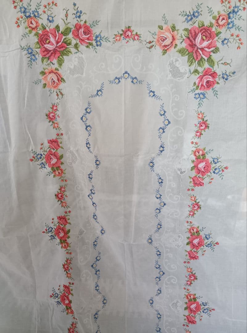 花柄手刺繍大型テーブルクロス